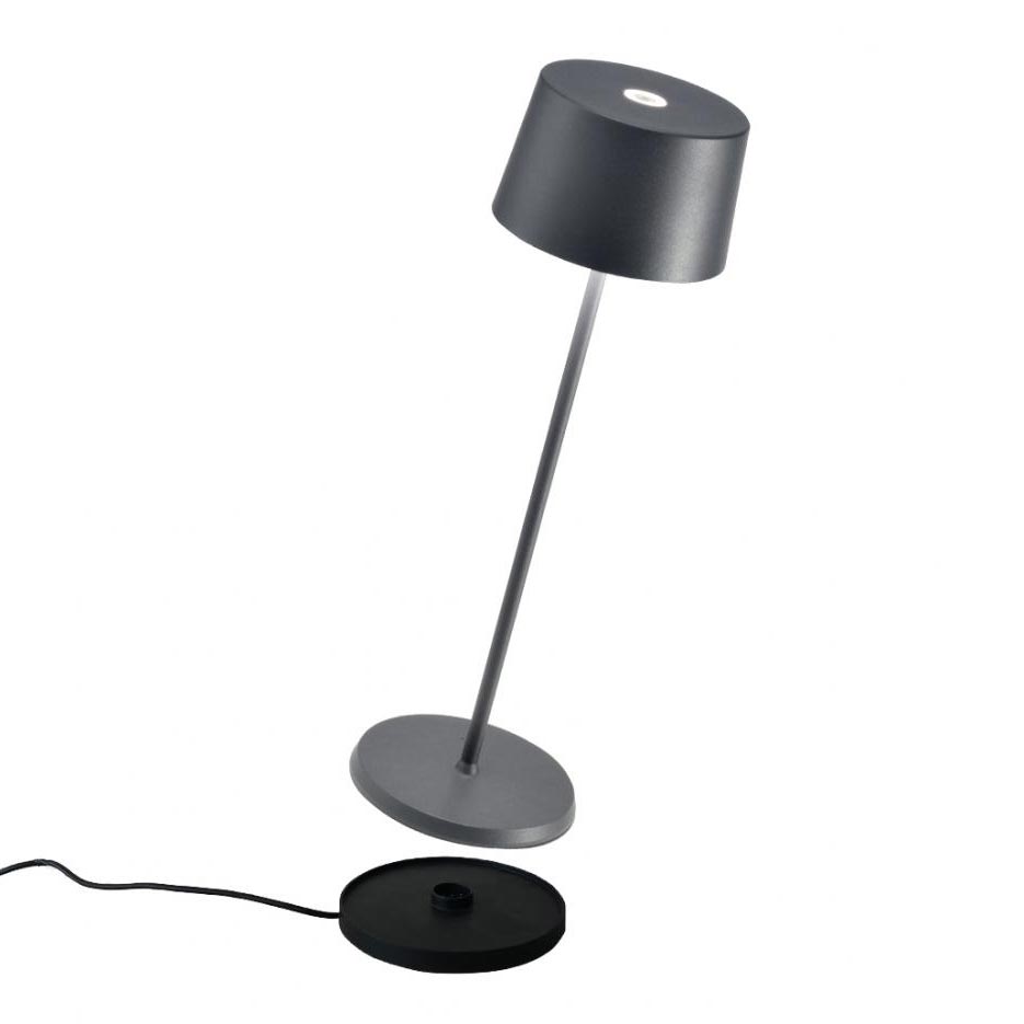 Akku LED-Tischlampe, zafferano Olivia Pro, grau - 35,5cm