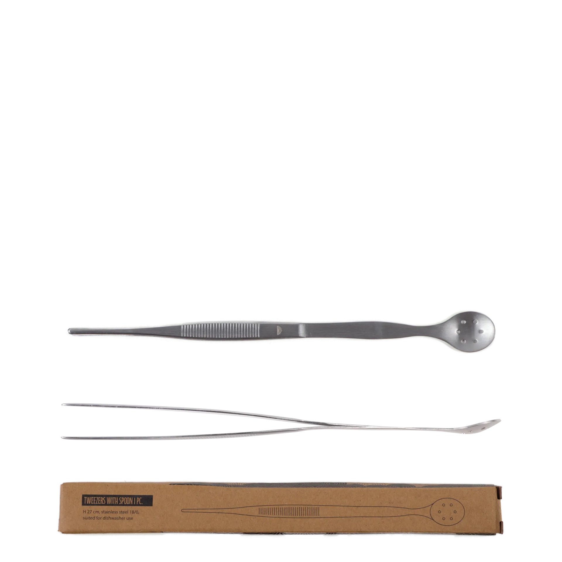Pinzette mit Löffel, GINZA, Edelstahl, Silber - L 27 cm