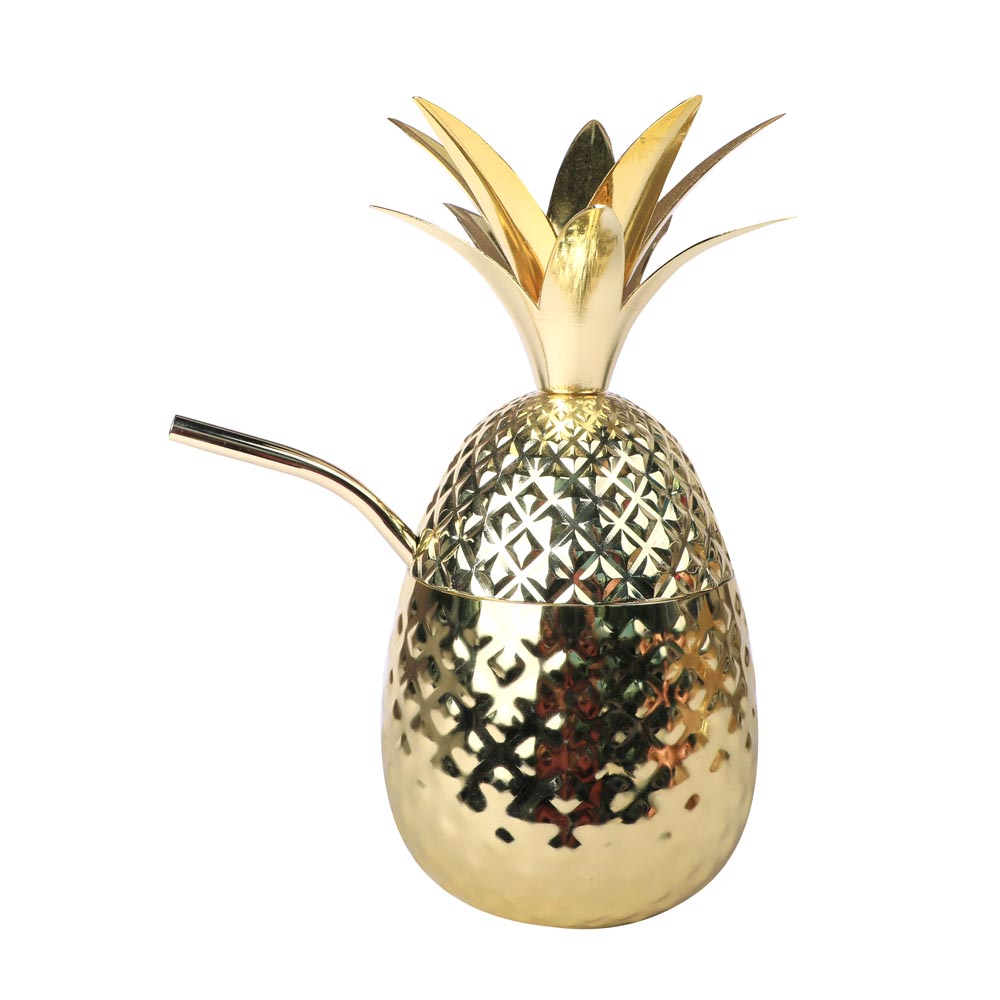 Ananas Cocktailbecher mit Trinkhalm in Gold - 710ml