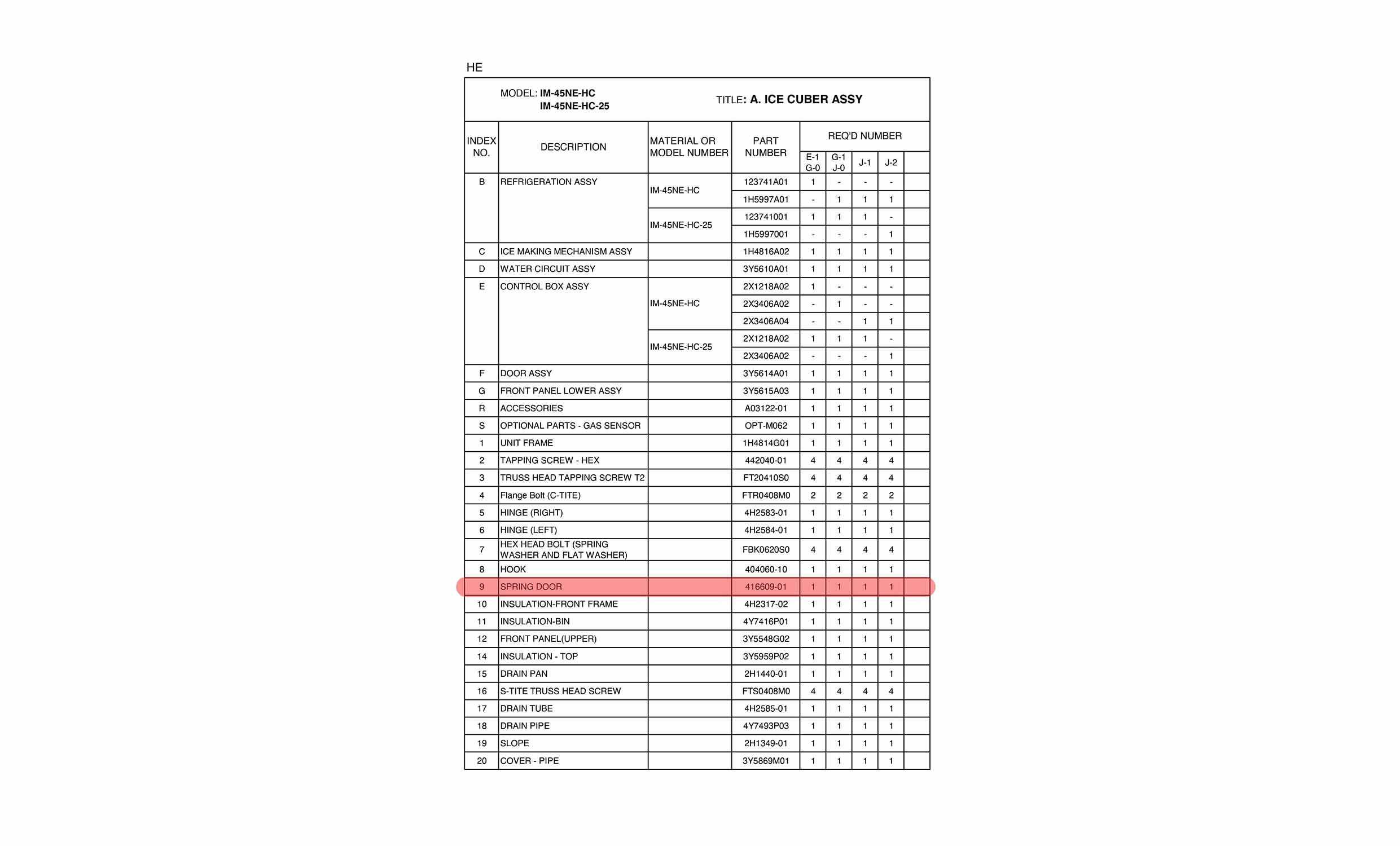 Feder für Tür, Hoshizaki, IM-45