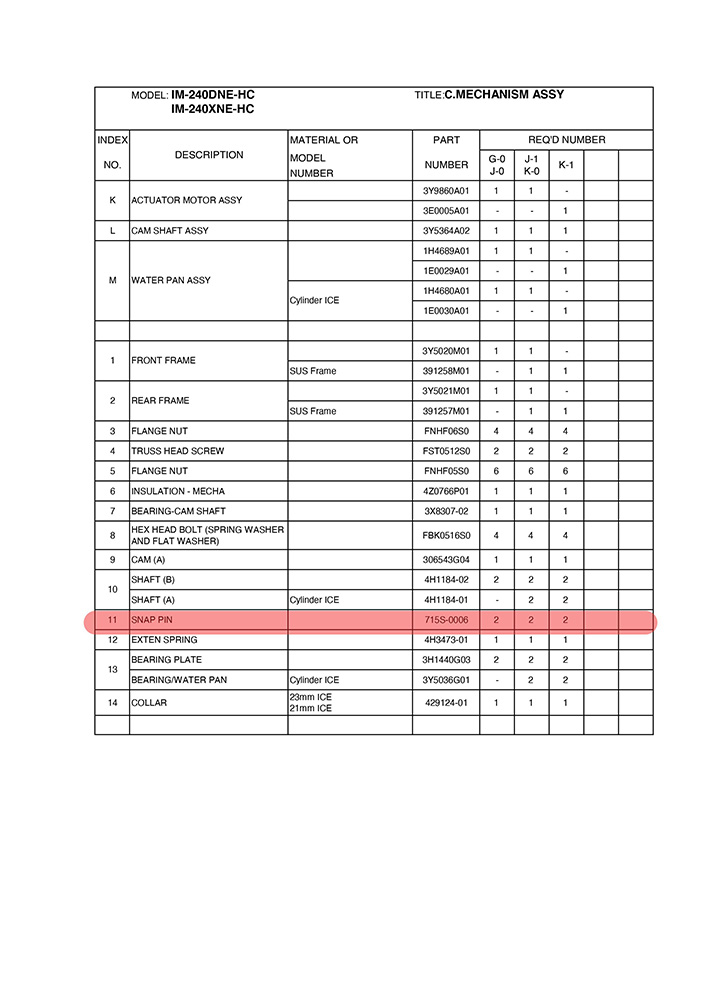 Schnapp Stift, Befestigung Wasserplatte, Hoshizaki, IM-65-IM-240