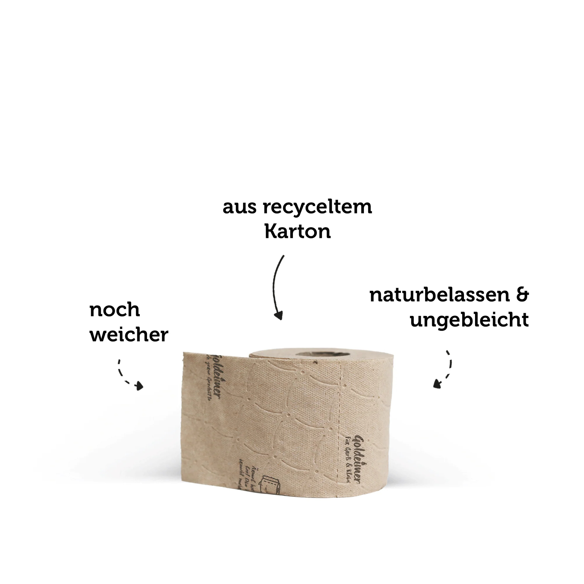 Soziales Klopapier, Goldeimer, 3-lagig, 150 Blatt pro Rolle