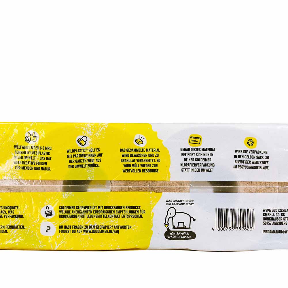 Soziales Klopapier, Goldeimer, 3-lagig, 150 Blatt pro Rolle