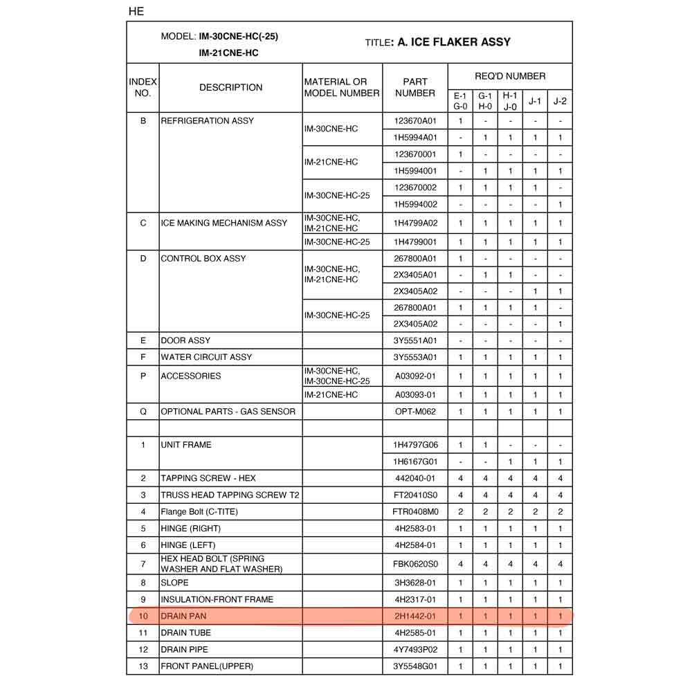 Ablaufwanne "fest", Hoshizaki, IM-21/IM-30