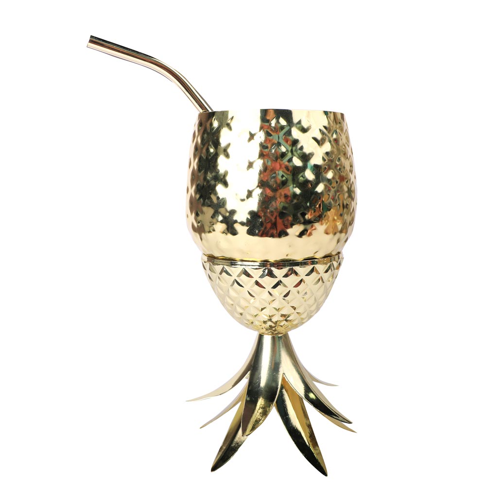 Ananas Cocktailbecher mit Trinkhalm in Gold - 710ml
