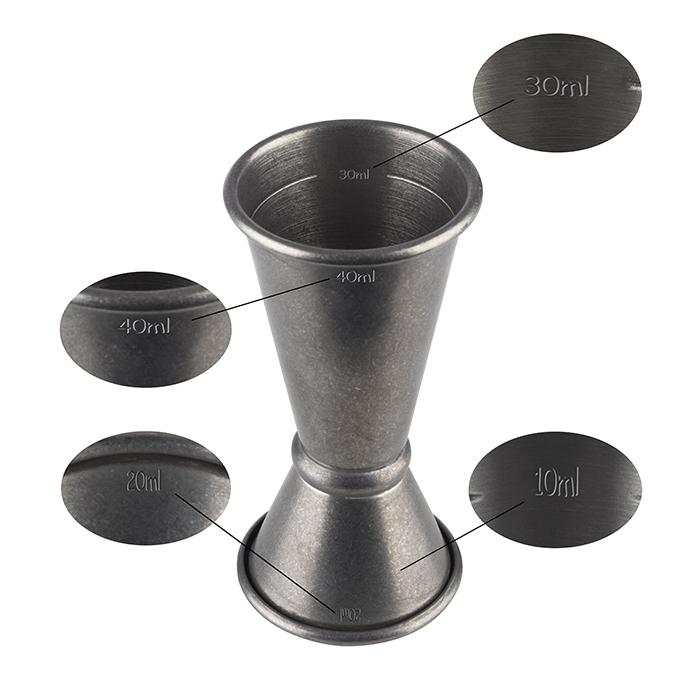 Jigger / Barmaß, APS, Antik-Edelstahl-Look - 20 / 40 ml