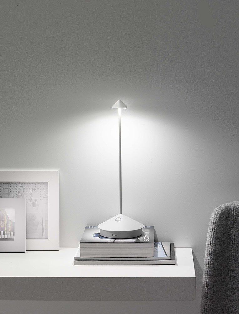 Akku LED-Tischlampe, zafferano, Pina Pro, Weiß - 29 cm
