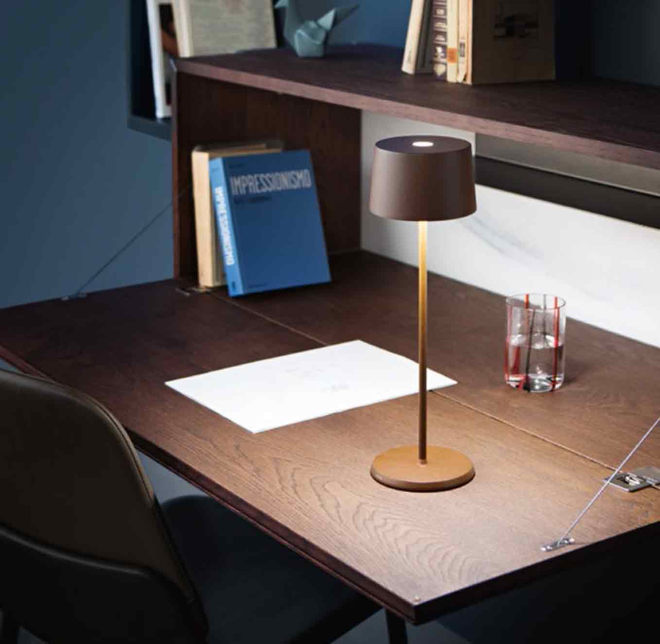 Akku LED-Tischlampe, Zafferano, Olivia Pro, Braun - 35,5 cm