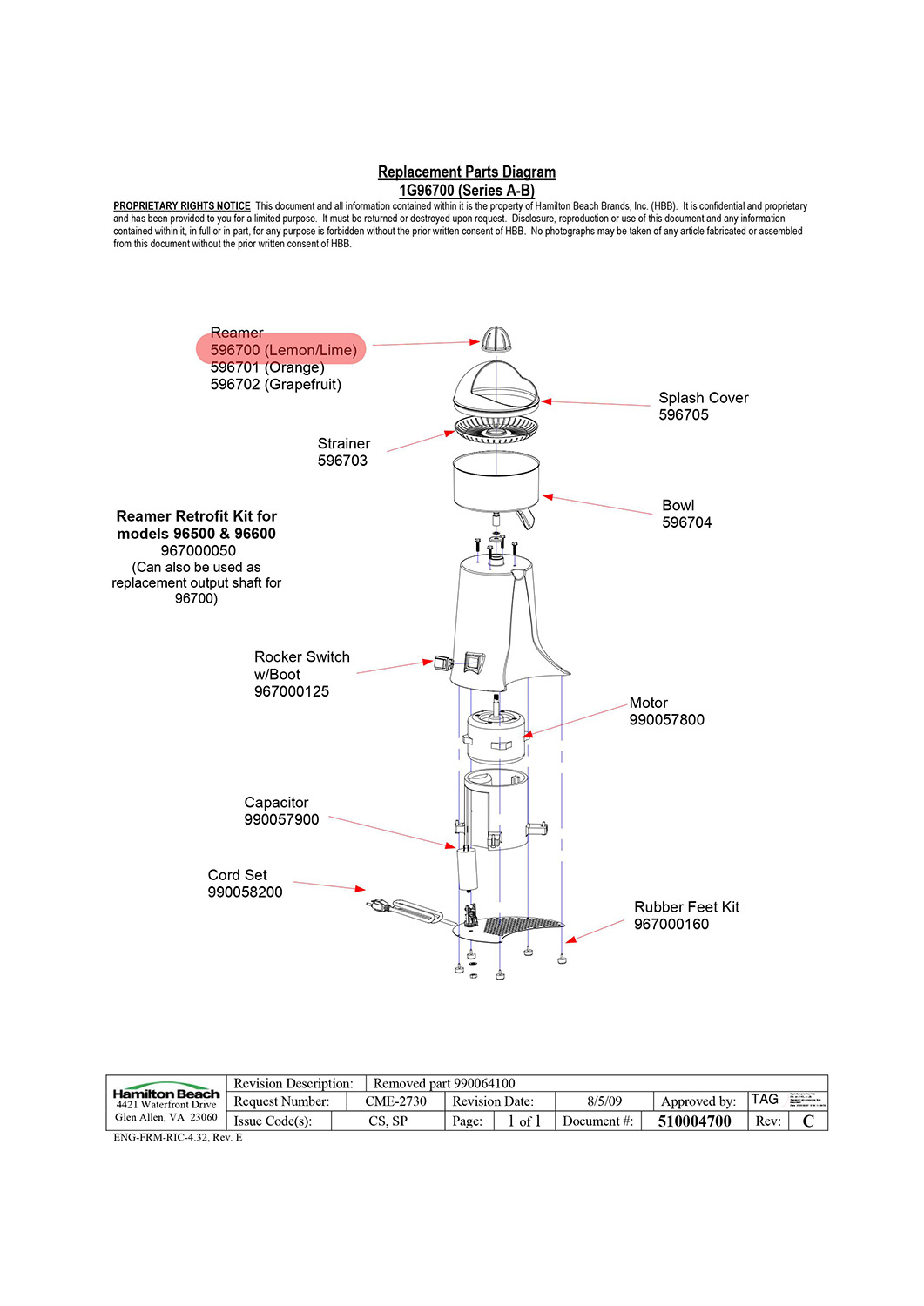 Presskegel klein, Hamilton Beach, HCL967/1G967