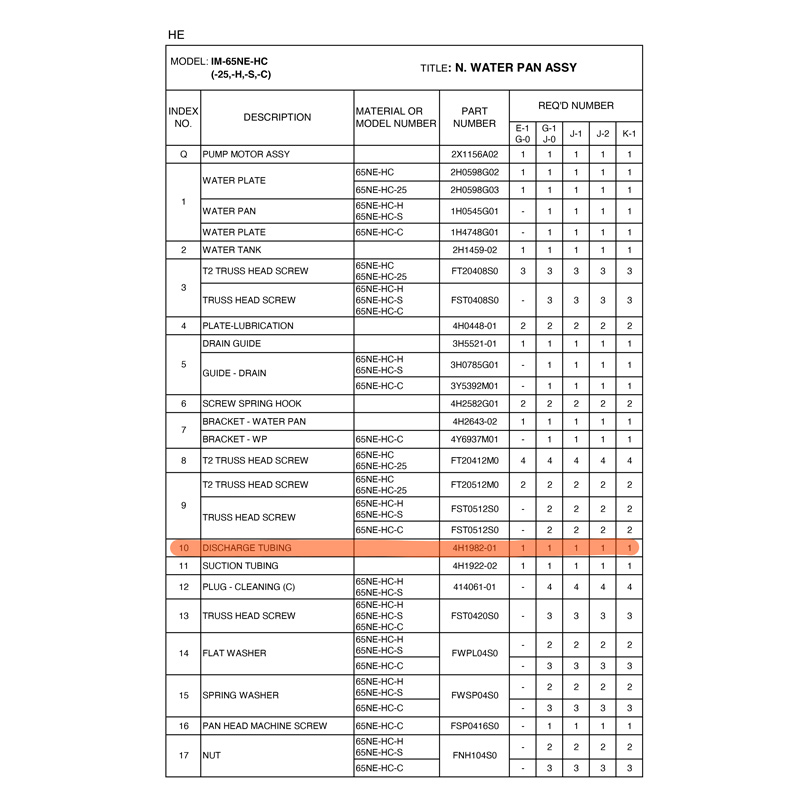 Ablaufschlauch für Pumpe, Hoshizaki, IM-21/IM-30/IM-45/IM-65