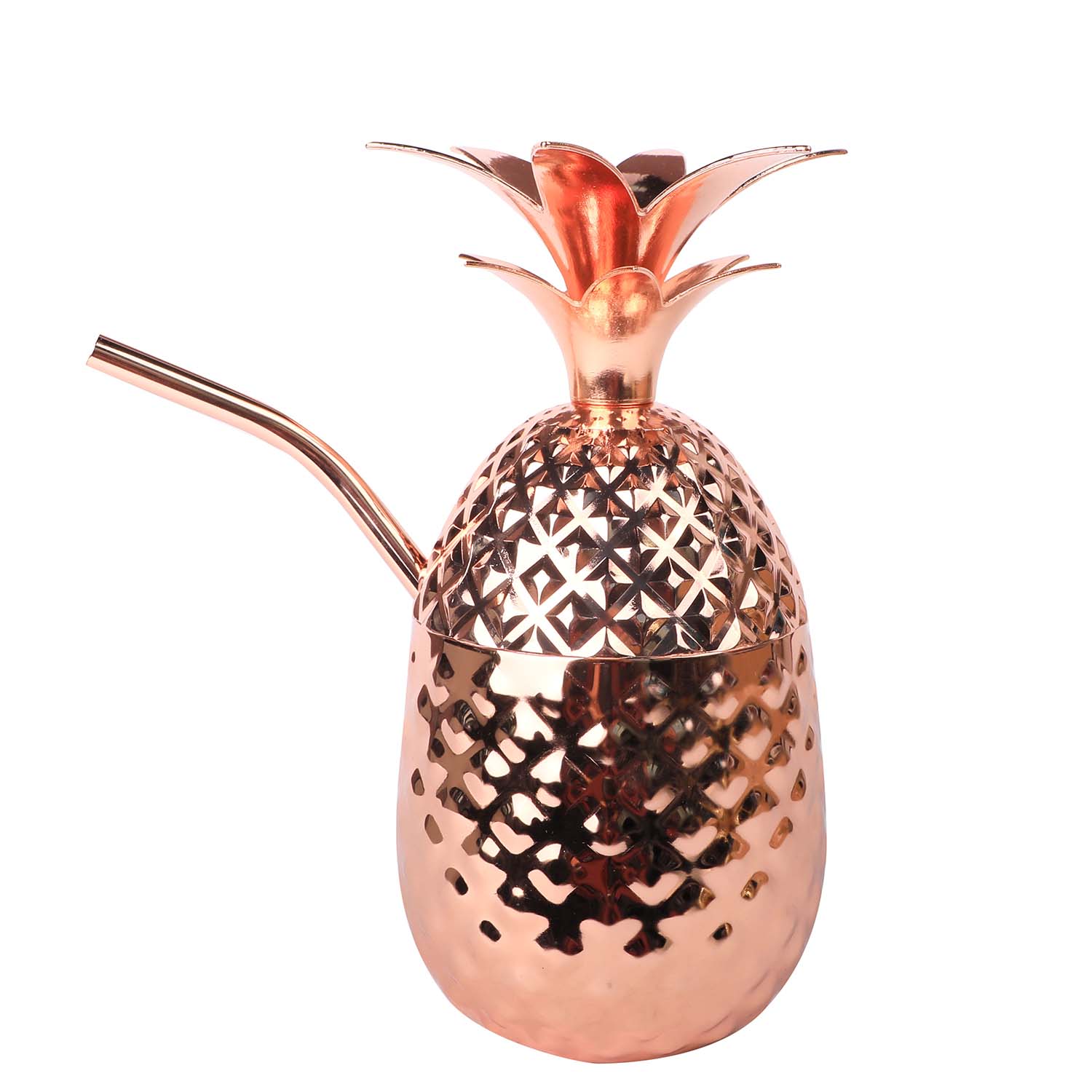 Ananas Cocktailbecher mit Trinkhalm in Kupfer, APS Tiki - 455 ml