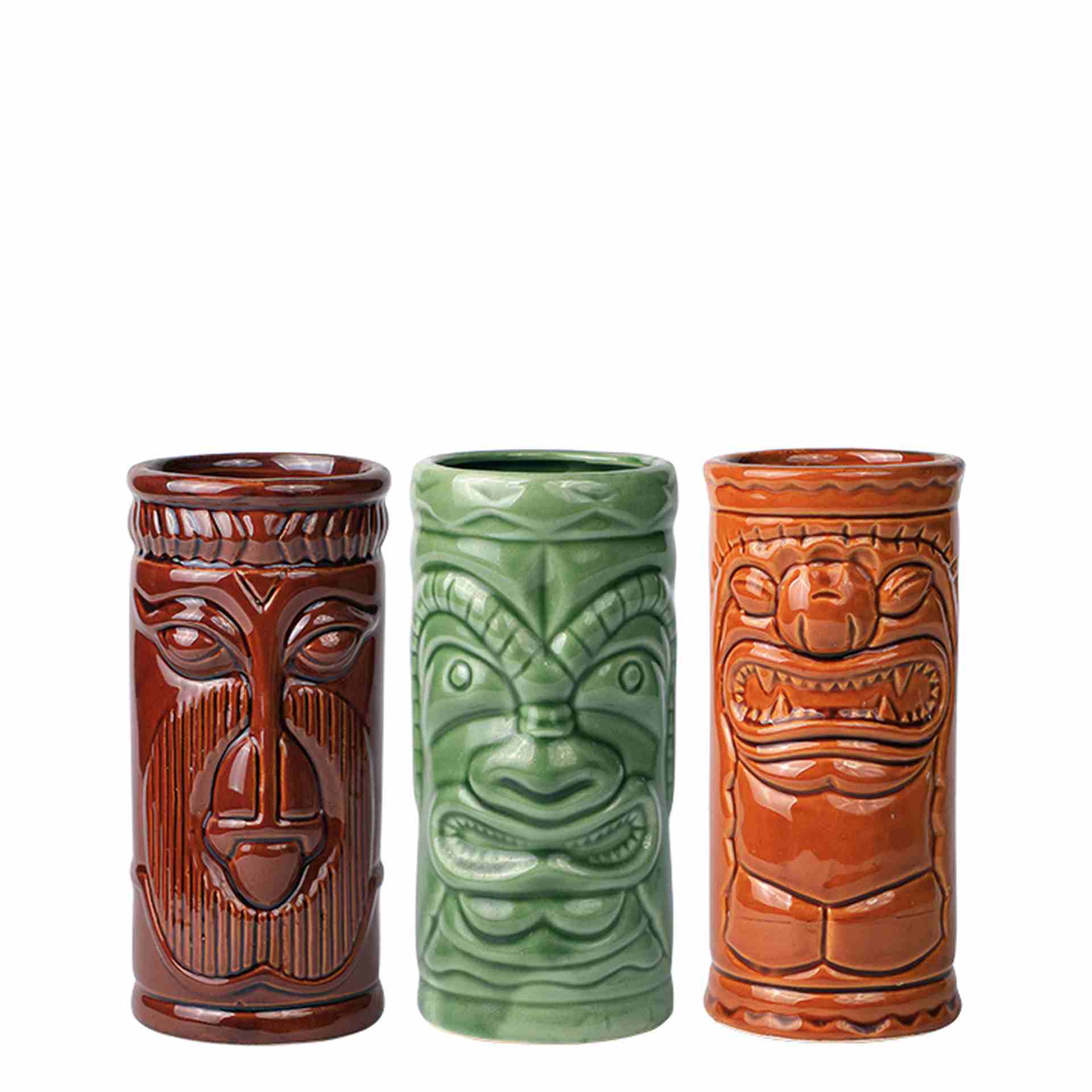 Tiki Becher 3er Set, Braun/Grün/Hellbraun, Porzellan - 250 ml