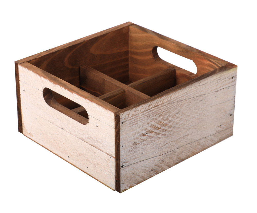 kleine Holzkiste Weiß, 4 Fächer