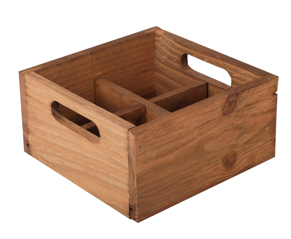 kleine Holzkiste Natur, 4 Fächer - 17 x 17 x 10 cm