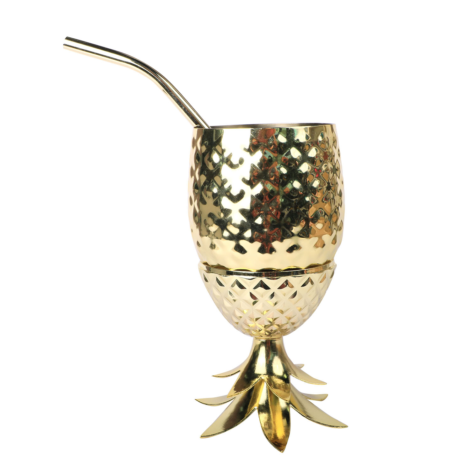 Metall Ananas Gold mit Trinkhalm, 47 Ronin - 455 ml