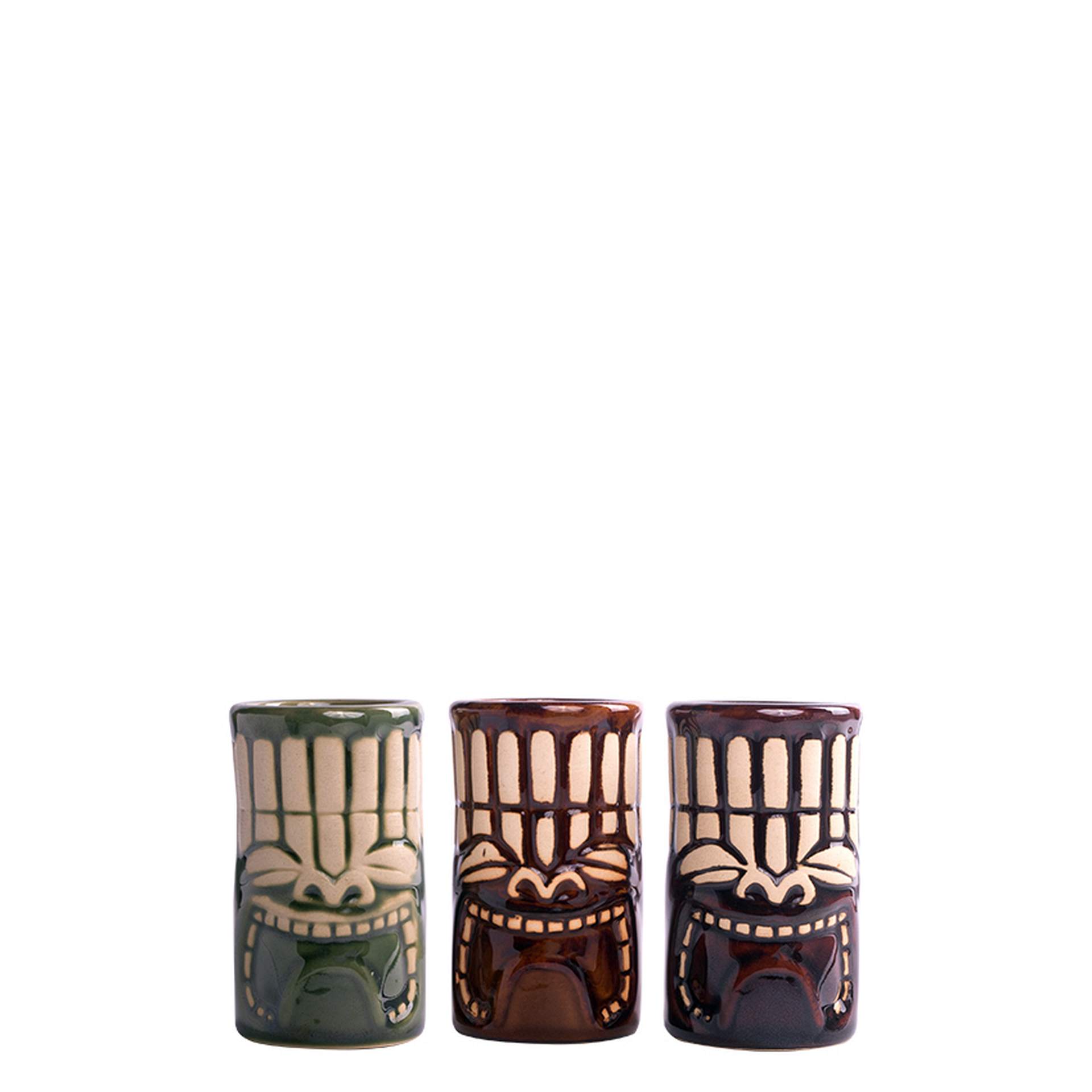 Tiki Shot 6er Set, APS Tiki, Porzellan, Khaki/Grün/Braun - 40 ml