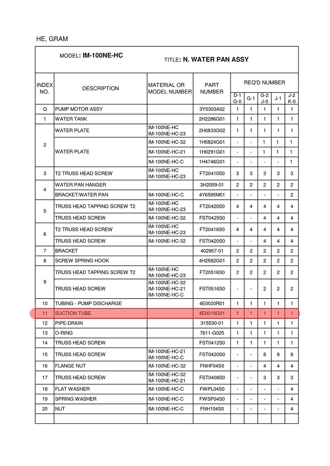 Saugschlauch für Wasserplatte, Hoshizaki, IM-100/IM-130